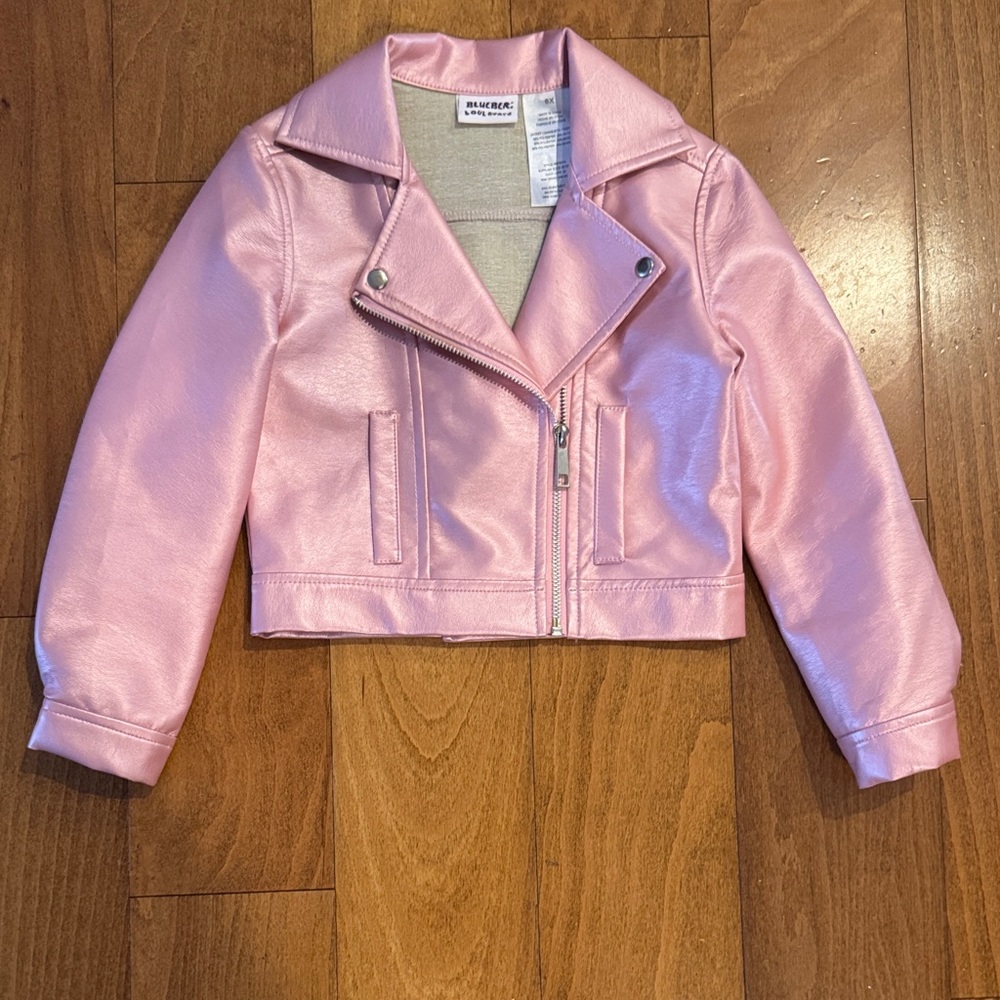 Blueberi Boulevard Moto Jacket Faux Leather Size 6X Pink Y2K Princess